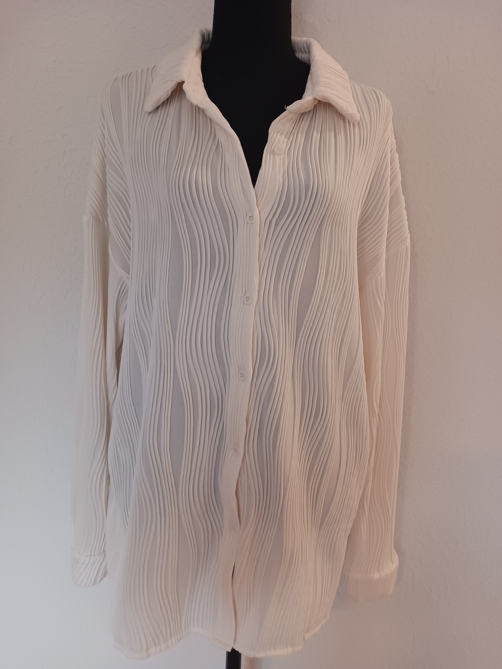 Shein Ivory Texured Button-Down Blouse Top Sz XL EUC